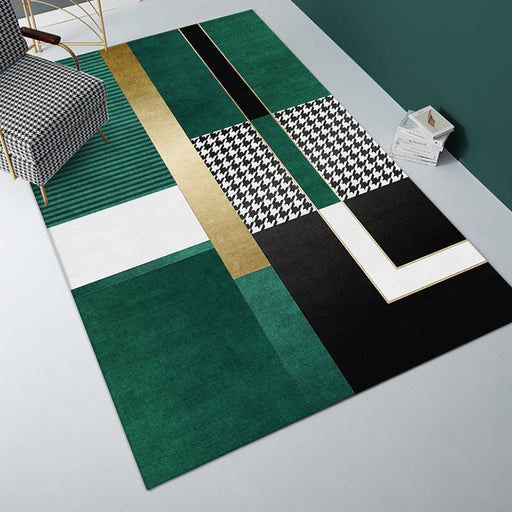 Multi-Color Bedroom Rug Nordic Geometric Printed Carpet Cotton Blend Non-Slip Backing Easy Care Area Rug