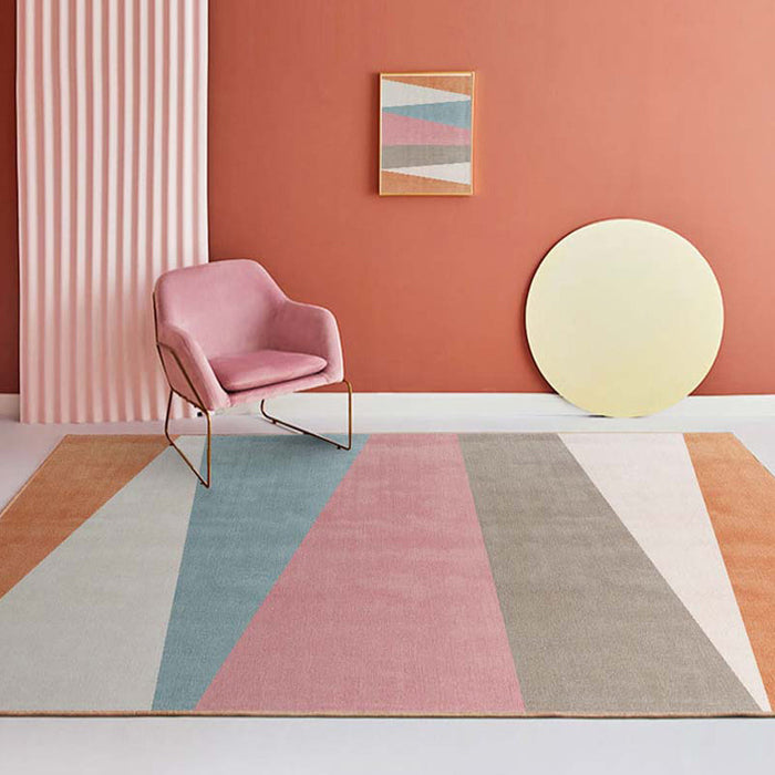 Multi-Color Bedroom Rug Nordic Geometric Printed Carpet Cotton Blend Non-Slip Backing Easy Care Area Rug