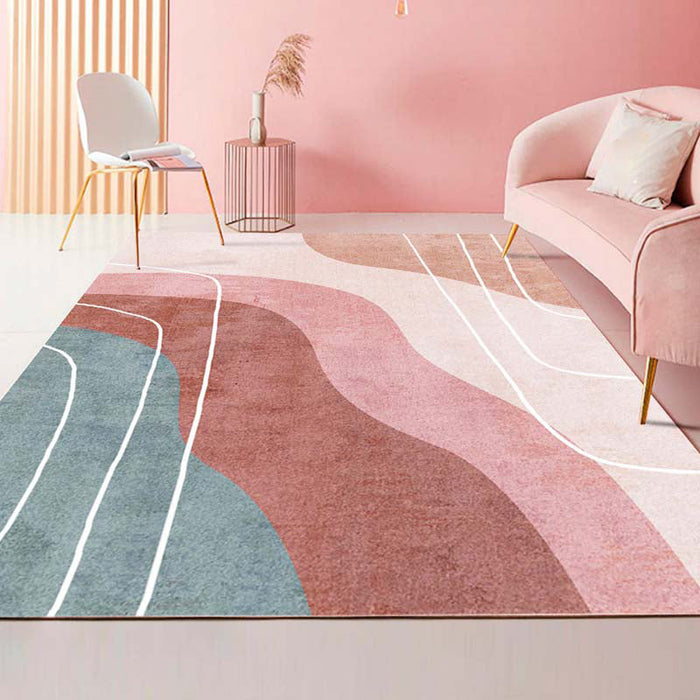 Multi-Color Bedroom Rug Nordic Geometric Printed Carpet Cotton Blend Non-Slip Backing Easy Care Area Rug