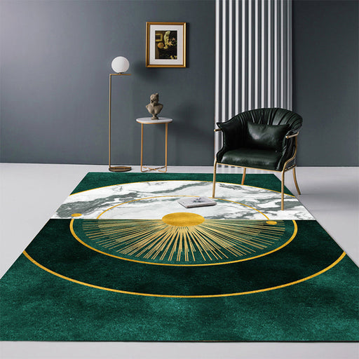 Modern Abstract Patterned Rug Dark Green Cotton Blend Area Rug Easy Care Pet Friendly Carpet for Living Room
