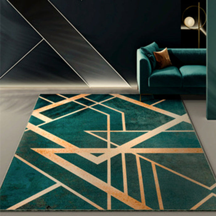 Modern Abstract Patterned Rug Dark Green Cotton Blend Area Rug Easy Care Pet Friendly Carpet for Living Room