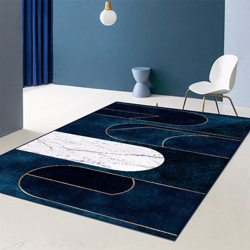 Blue Abstract Printed Rug Cotton Blend Creative Carpet Washable Non-Slip Backing Area Rug for Living Room