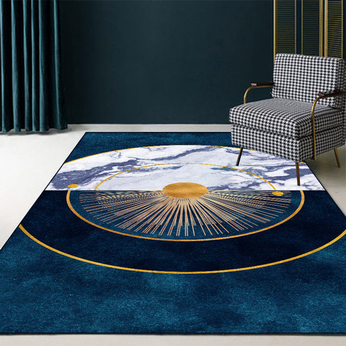 Blue Abstract Printed Rug Cotton Blend Creative Carpet Washable Non-Slip Backing Area Rug for Living Room