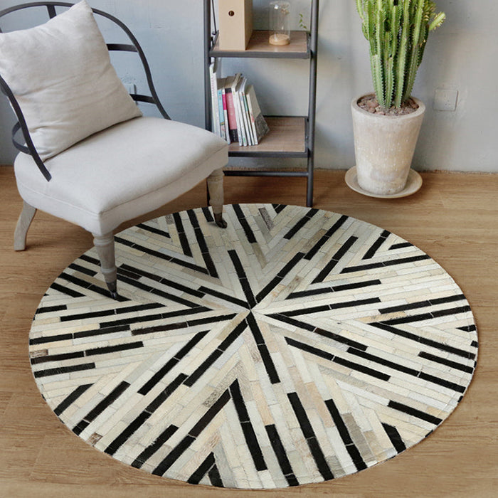 Creative Living Room Rug Multi-Color Geo Printed Area Rug Cowhide Stain-Resistant Pet Friendly Carpet