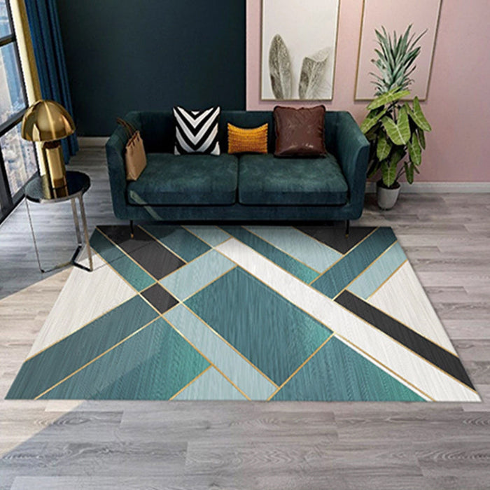 Simple Geometric Patterned Rug Multi Colored Nordic Carpet Polypropylene Anti-Slip Backing Washable Area Rug for Decor