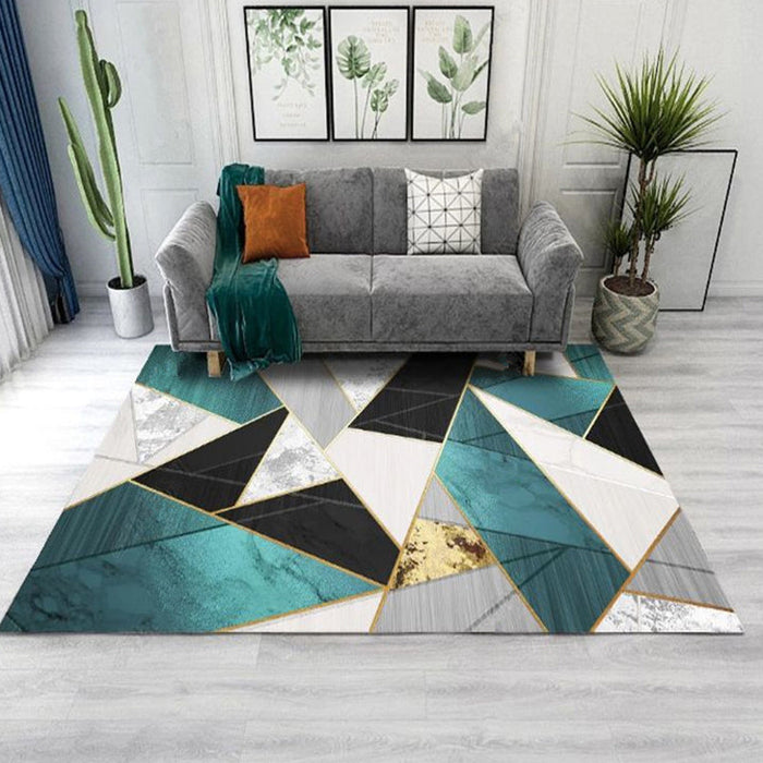 Simple Geometric Patterned Rug Multi Colored Nordic Carpet Polypropylene Anti-Slip Backing Washable Area Rug for Decor