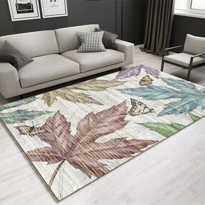 Modern Plant Printed Rug Multi-Color Polypropylene Area Rug Pet Friendly Machine Washable Carpet for Room