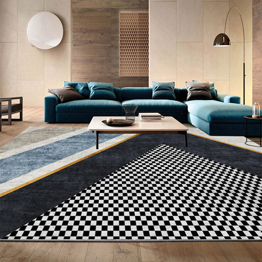 Multi Colored Living Room Rug Nordic Geometric Print Area Rug Nylon Anti-Slip Backing Washable Carpet