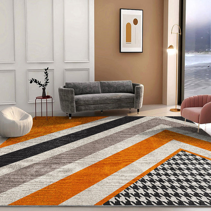 Multi Colored Living Room Rug Nordic Geometric Print Area Rug Nylon Anti-Slip Backing Washable Carpet