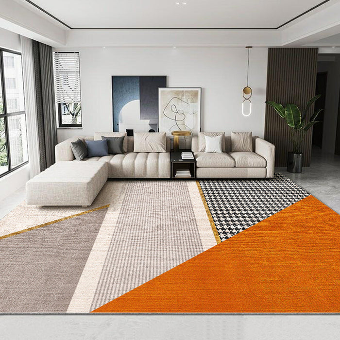 Multi Colored Living Room Rug Nordic Geometric Print Area Rug Nylon Anti-Slip Backing Washable Carpet