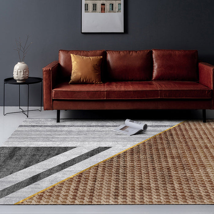 Multi Colored Living Room Rug Nordic Geometric Print Area Rug Nylon Anti-Slip Backing Washable Carpet