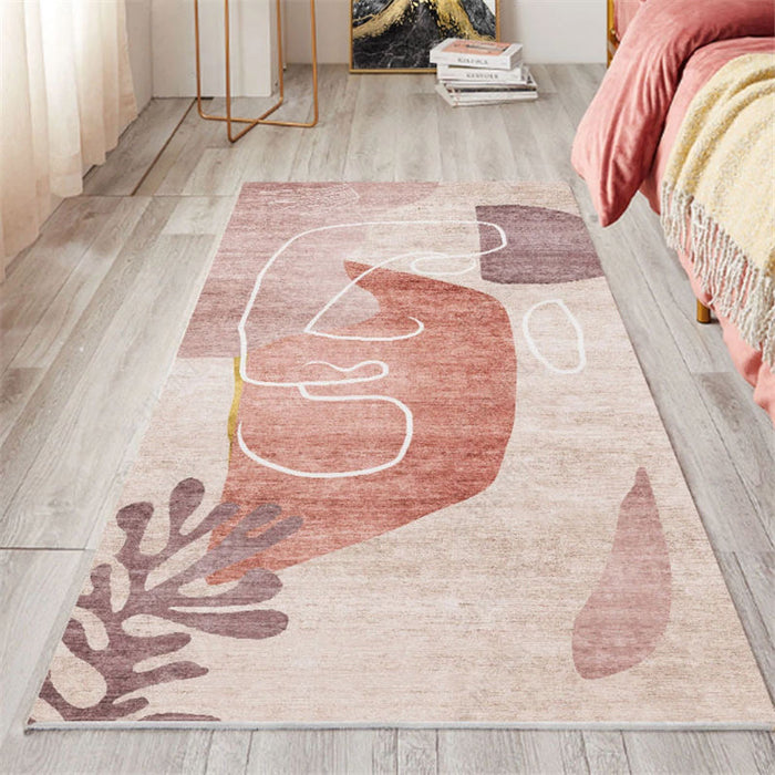 Nordic Bedroom Area Rug Multicolor Botanic Color Block Print Carpet Polyester Washable Anti-Slip Pet Friendly Rug