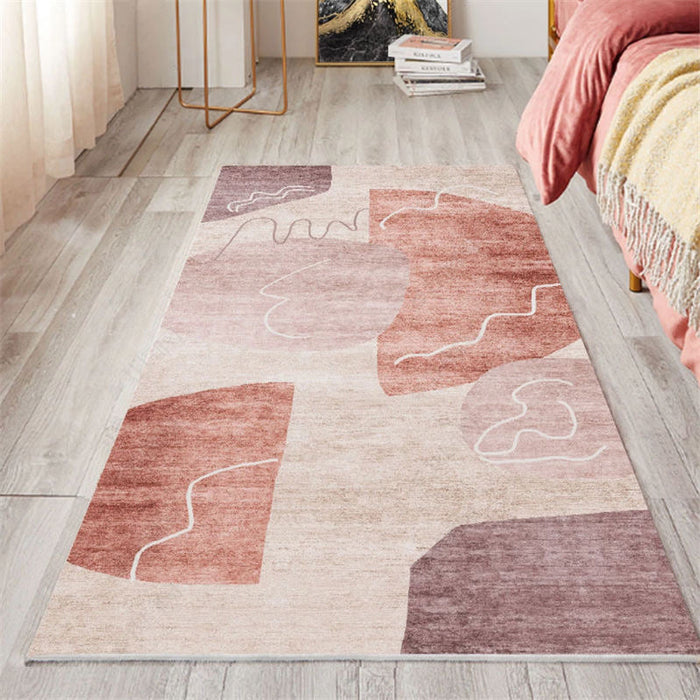 Nordic Bedroom Area Rug Multicolor Botanic Color Block Print Carpet Polyester Washable Anti-Slip Pet Friendly Rug