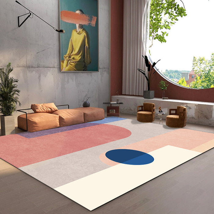 Multicolor Abstract Art Printed Rug Polypropylene Minimalist Area Rug Machine Washable Anti-Slip Backing Stain Resistant Rug for Great Room