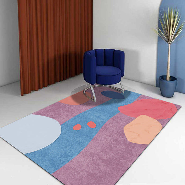 Multicolor Abstract Art Printed Rug Polypropylene Minimalist Area Rug Machine Washable Anti-Slip Backing Stain Resistant Rug for Great Room