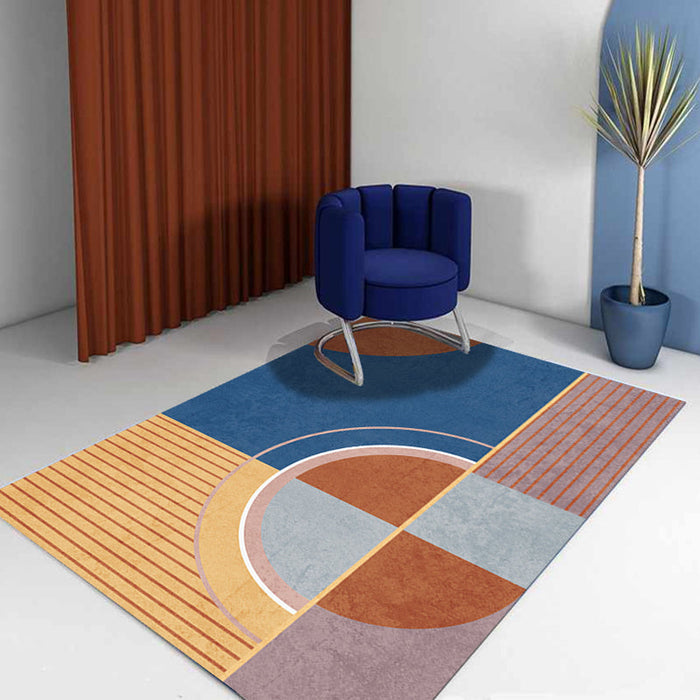 Multicolor Abstract Art Printed Rug Polypropylene Minimalist Area Rug Machine Washable Anti-Slip Backing Stain Resistant Rug for Great Room