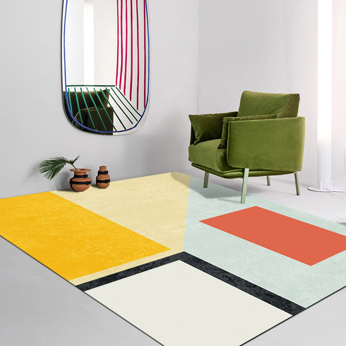 Multicolor Abstract Art Printed Rug Polypropylene Minimalist Area Rug Machine Washable Anti-Slip Backing Stain Resistant Rug for Great Room