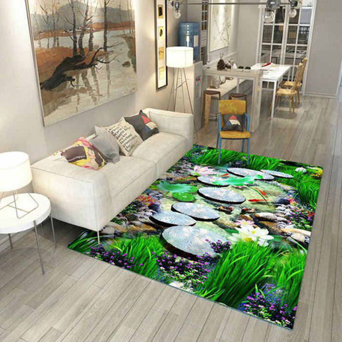 Multi-Color Flower Print Rug Cotton Blend Scandinavian Area Rug Pet Friendly Machine Washable Rug for Parlor