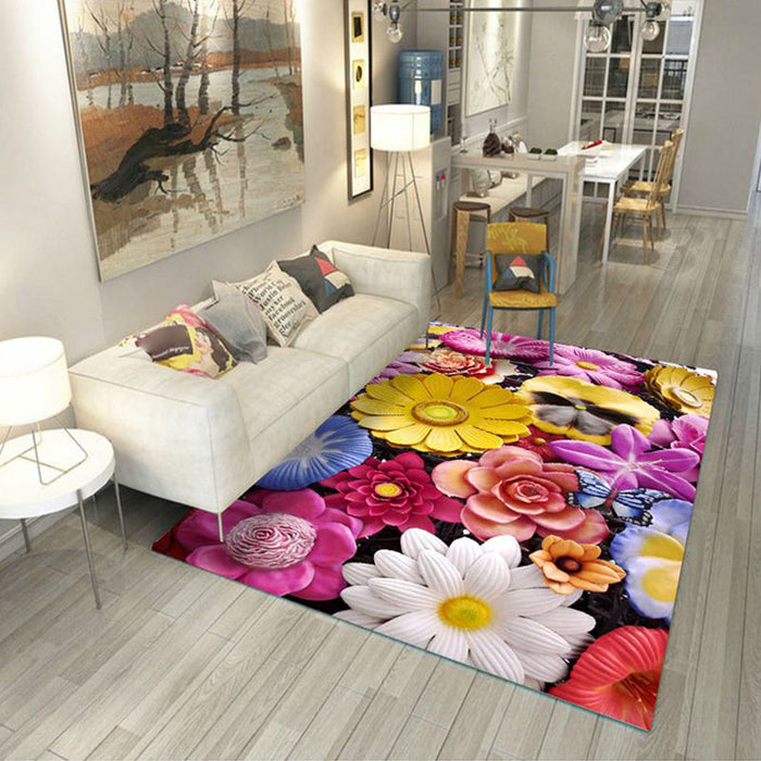 Multi-Color Flower Print Rug Cotton Blend Scandinavian Area Rug Pet Friendly Machine Washable Rug for Parlor