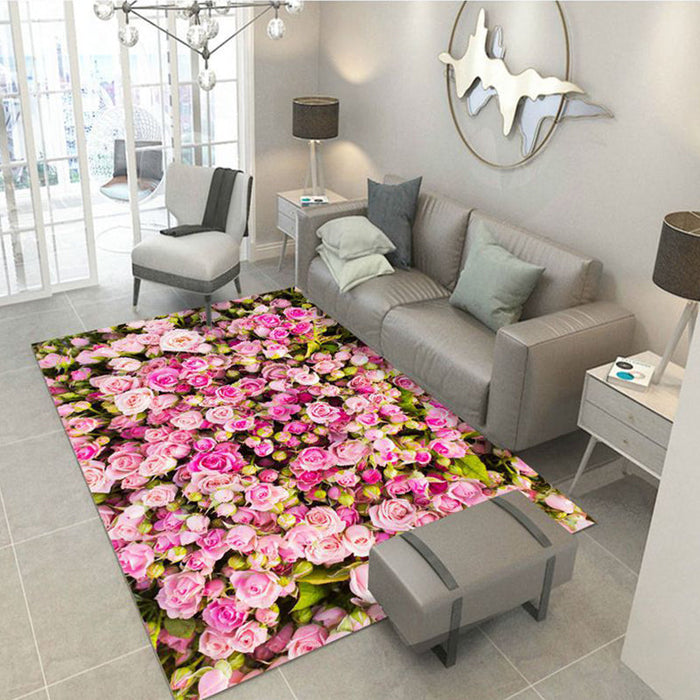 Multi-Color Flower Print Rug Cotton Blend Scandinavian Area Rug Pet Friendly Machine Washable Rug for Parlor