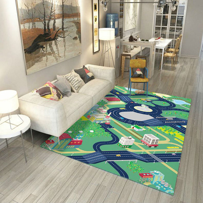 Multi-Color Flower Print Rug Cotton Blend Scandinavian Area Rug Pet Friendly Machine Washable Rug for Parlor