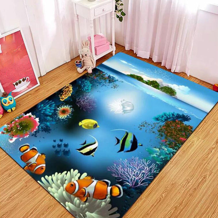 Multi-Color Flower Print Rug Cotton Blend Scandinavian Area Rug Pet Friendly Machine Washable Rug for Parlor