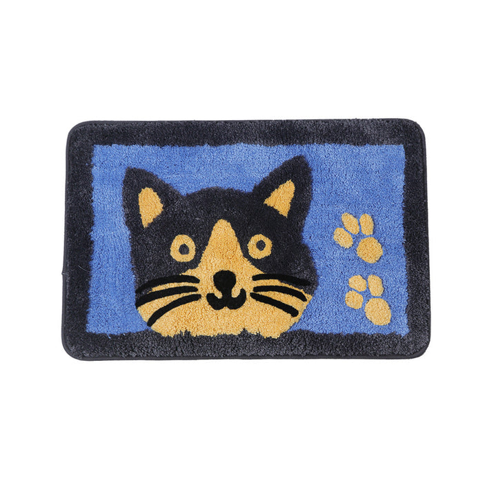 Feblilac Cat and the Footprints Blue Ground Bath Mat