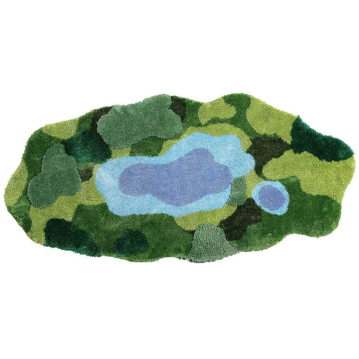 Green Moss Soft Fluffy Rug, Lake Bedroom Runner Mat