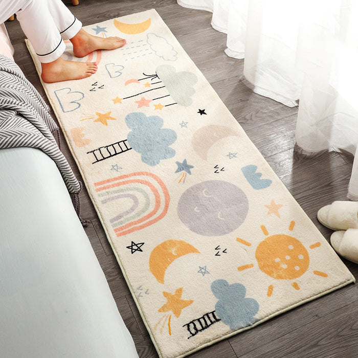 Cute Kids Bedroom Rug Multi Colored Cartoon Printed Area Rug Lamb Wool Non-Slip Machine Washable Rug