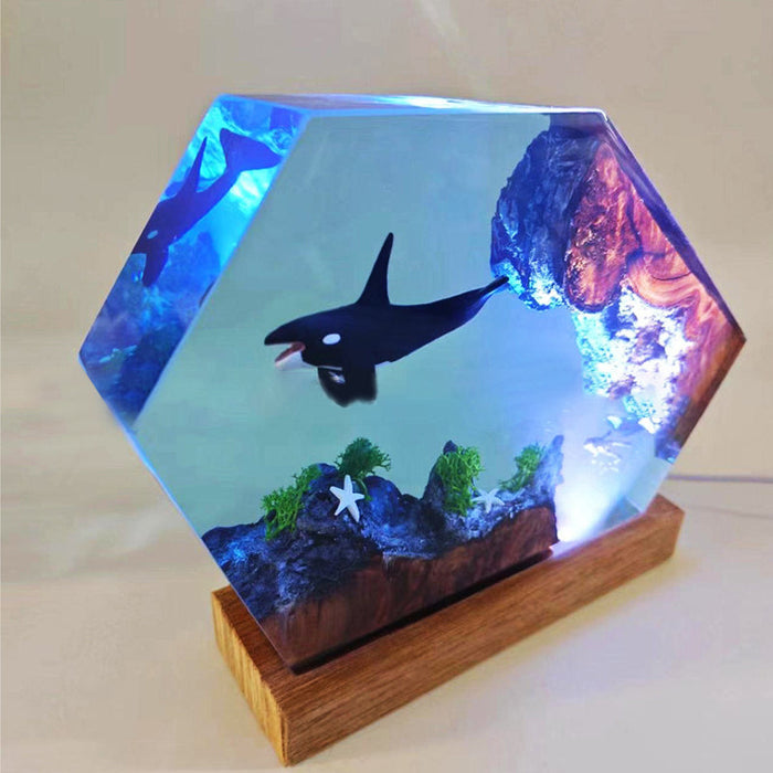 Creative Resin Wooden Killer Whale Small Night Lamp Decorative Crafts