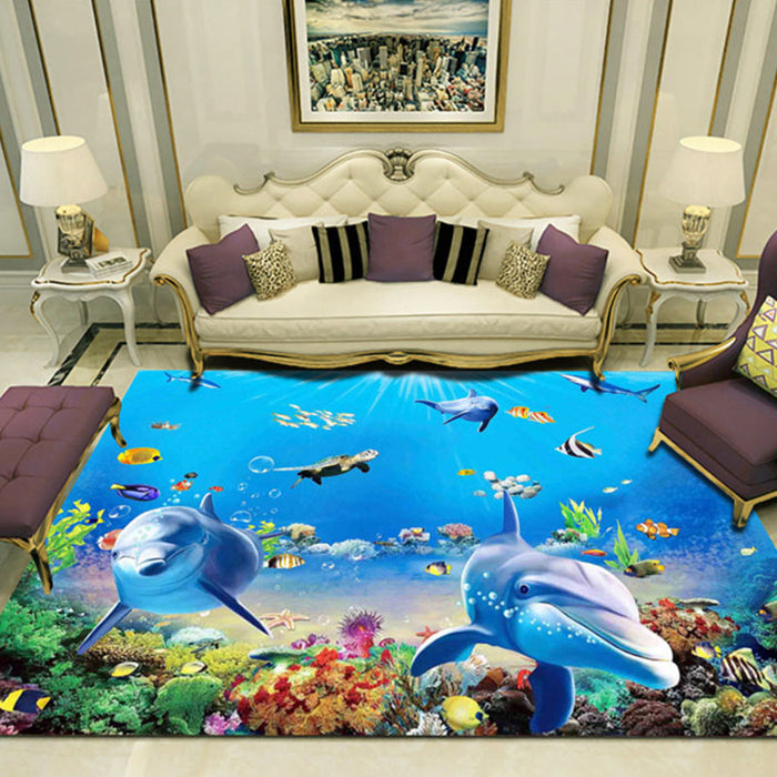 Novelty 3D Ocean Printed Rug Multi-Color Polyster Area Carpet Non-Slip Backing Easy Care Area Rug for Living Room