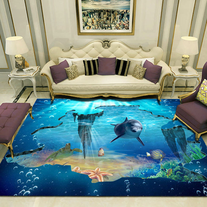 Novelty 3D Ocean Printed Rug Multi-Color Polyster Area Carpet Non-Slip Backing Easy Care Area Rug for Living Room