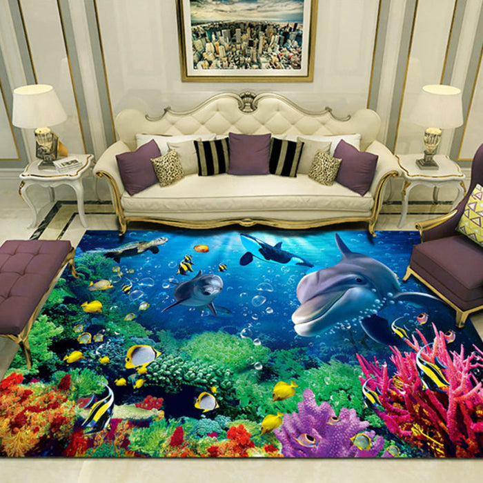 Novelty 3D Ocean Printed Rug Multi-Color Polyster Area Carpet Non-Slip Backing Easy Care Area Rug for Living Room