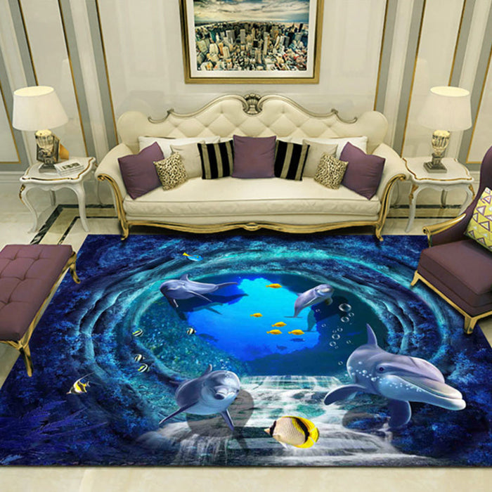 Novelty 3D Ocean Printed Rug Multi-Color Polyster Area Carpet Non-Slip Backing Easy Care Area Rug for Living Room