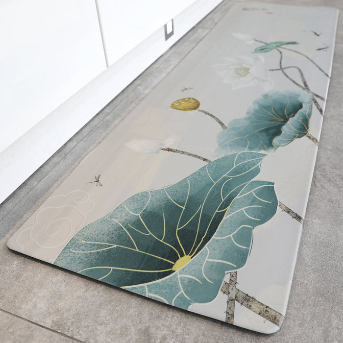 Chinoiserie Floral Printed Rug Multi-Colored PVC Area Carpet Non-Slip Backing Pet Friendly Indoor Rug for Bedroom