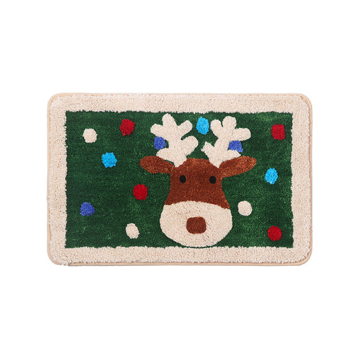 Feblilace Merry Christmas Reindeer ELK Green Ground Bath Mat