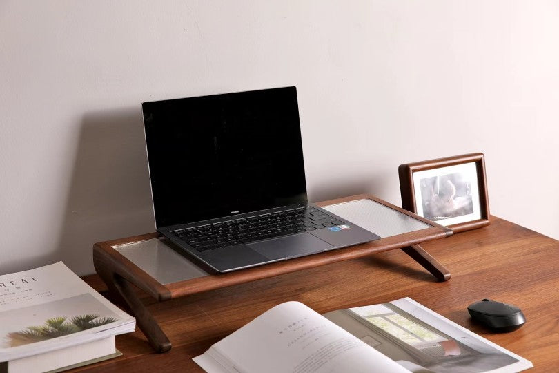 Black Walnut Solid Wood Glass Laptop Desktop Riser