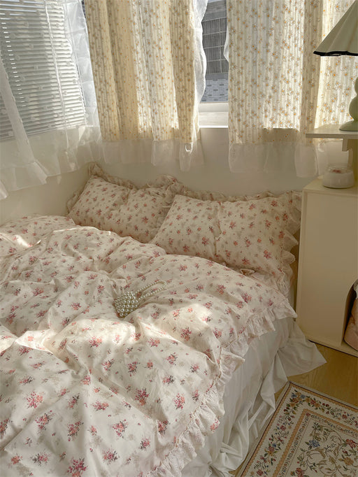 Fragmented Flower All Cotton Four Piece Lace Pure Bed Sheet Quilt Cover Bed Skirt Bedclothes