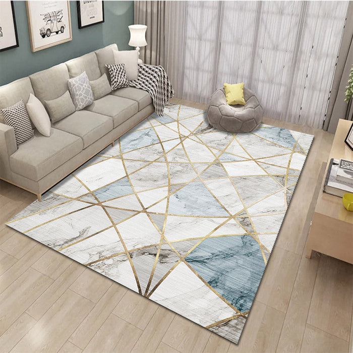 Relaxing Living Room Rug Multi Color Geometric Pattern Area Carpet Polypropylene Non-Slip Backing Washable Area Rug