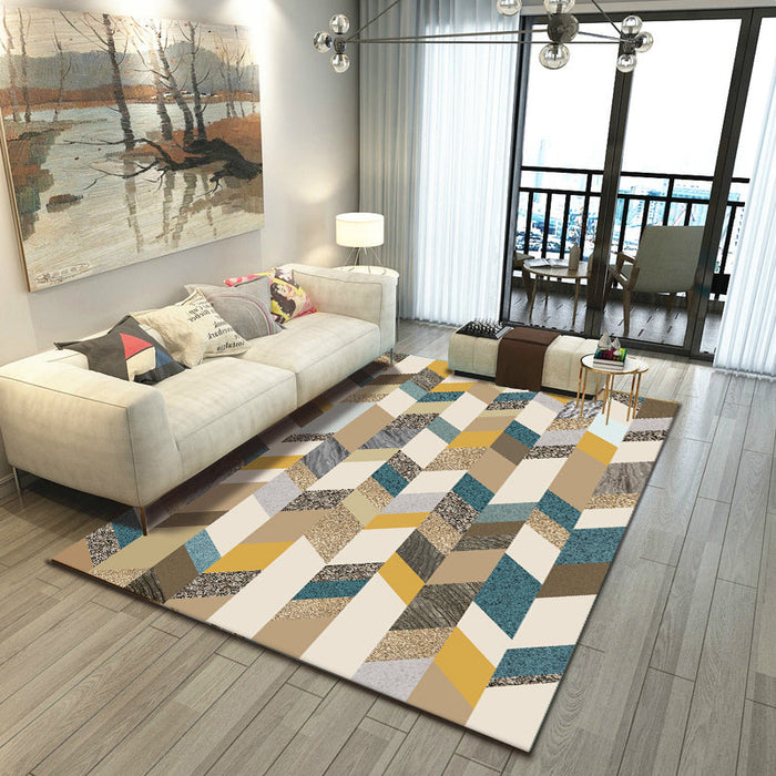 Relaxing Living Room Rug Multi Color Geometric Pattern Area Carpet Polypropylene Non-Slip Backing Washable Area Rug