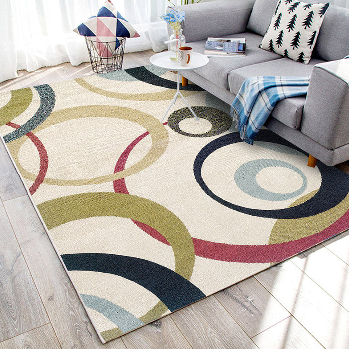 Relaxing Living Room Rug Multi Color Geometric Pattern Area Carpet Polypropylene Non-Slip Backing Washable Area Rug