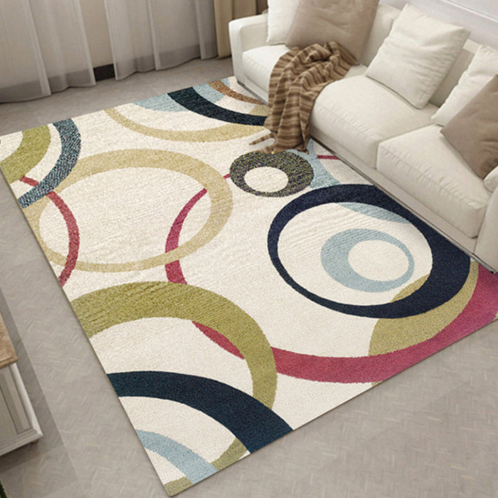 Relaxing Living Room Rug Multi Color Geometric Pattern Area Carpet Polypropylene Non-Slip Backing Washable Area Rug