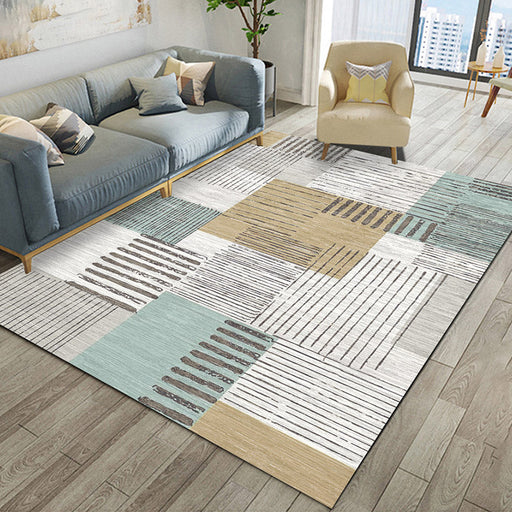 Relaxing Living Room Rug Multi Color Geometric Pattern Area Carpet Polypropylene Non-Slip Backing Washable Area Rug