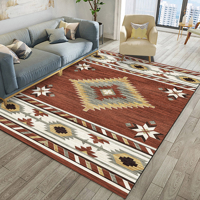 Relaxing Living Room Rug Multi Color Geometric Pattern Area Carpet Polypropylene Non-Slip Backing Washable Area Rug