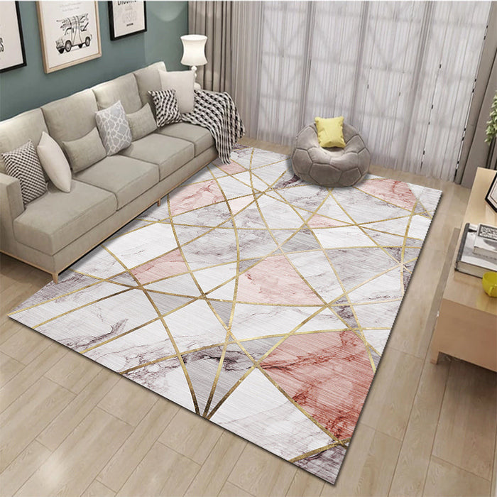 Relaxing Living Room Rug Multi Color Geometric Pattern Area Carpet Polypropylene Non-Slip Backing Washable Area Rug