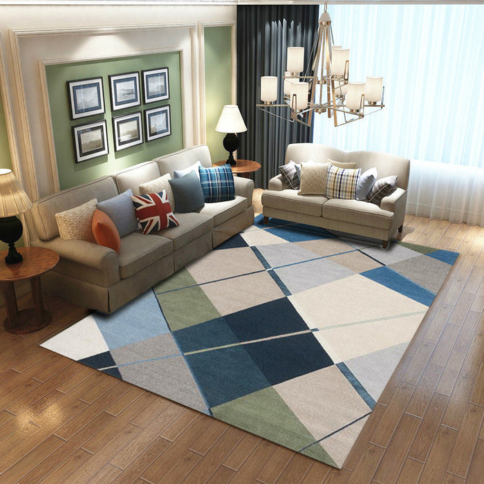 Relaxing Living Room Rug Multi Color Geometric Pattern Area Carpet Polypropylene Non-Slip Backing Washable Area Rug