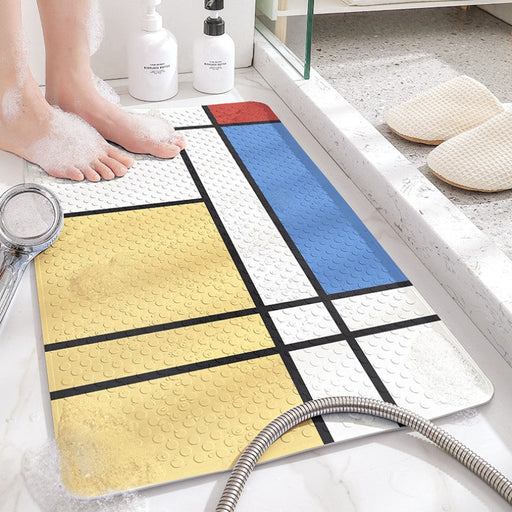 Feblilac Colorful Square Geometric Line PVC Bathroom Mat