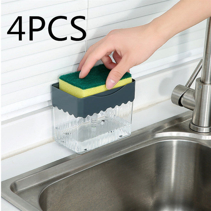 2-In-1 Soap Dispenser Sponge Caddy Push-Type Liquid Box Detergent Automatic Dosing Box