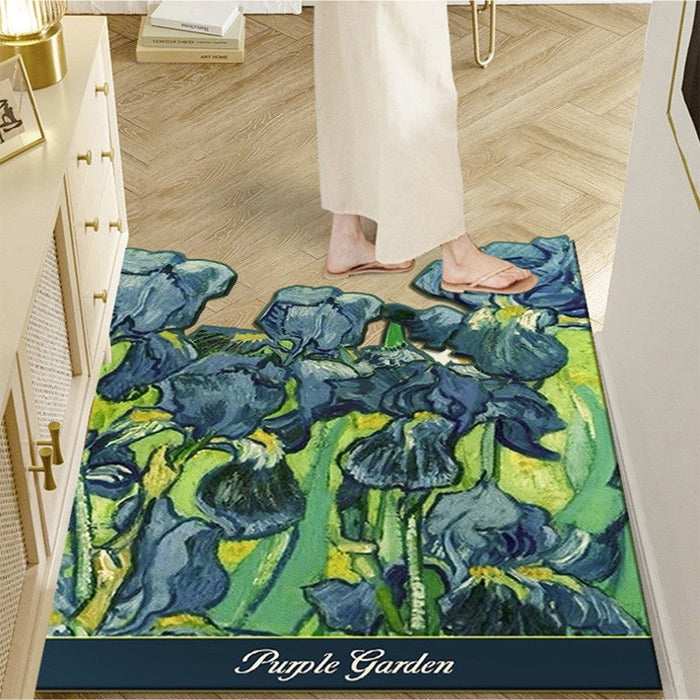 Feblilac Irises Oil Painting PVC Leather Entrance Door Mat