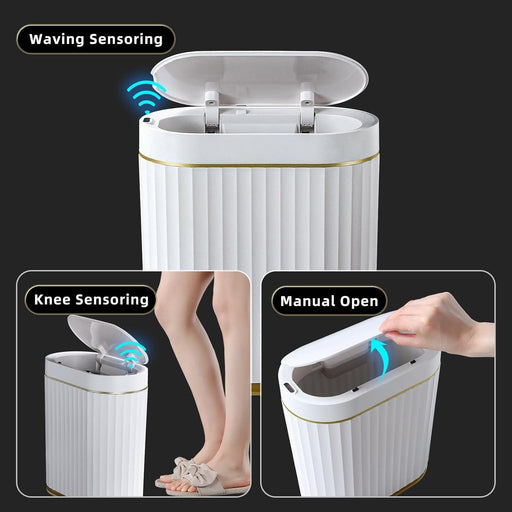 Bathroom Trash Can,3.5 Gallon Touchless Automatic Small Bathroom Garbage Can with Lid, Slim Motion Sensor Plastic Narrow Trash Bin for Bedroom, Office,Rv,White